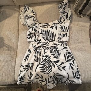 Leaf Print Black and White Romper